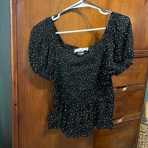 Black and White Polkadot puff sleeve top